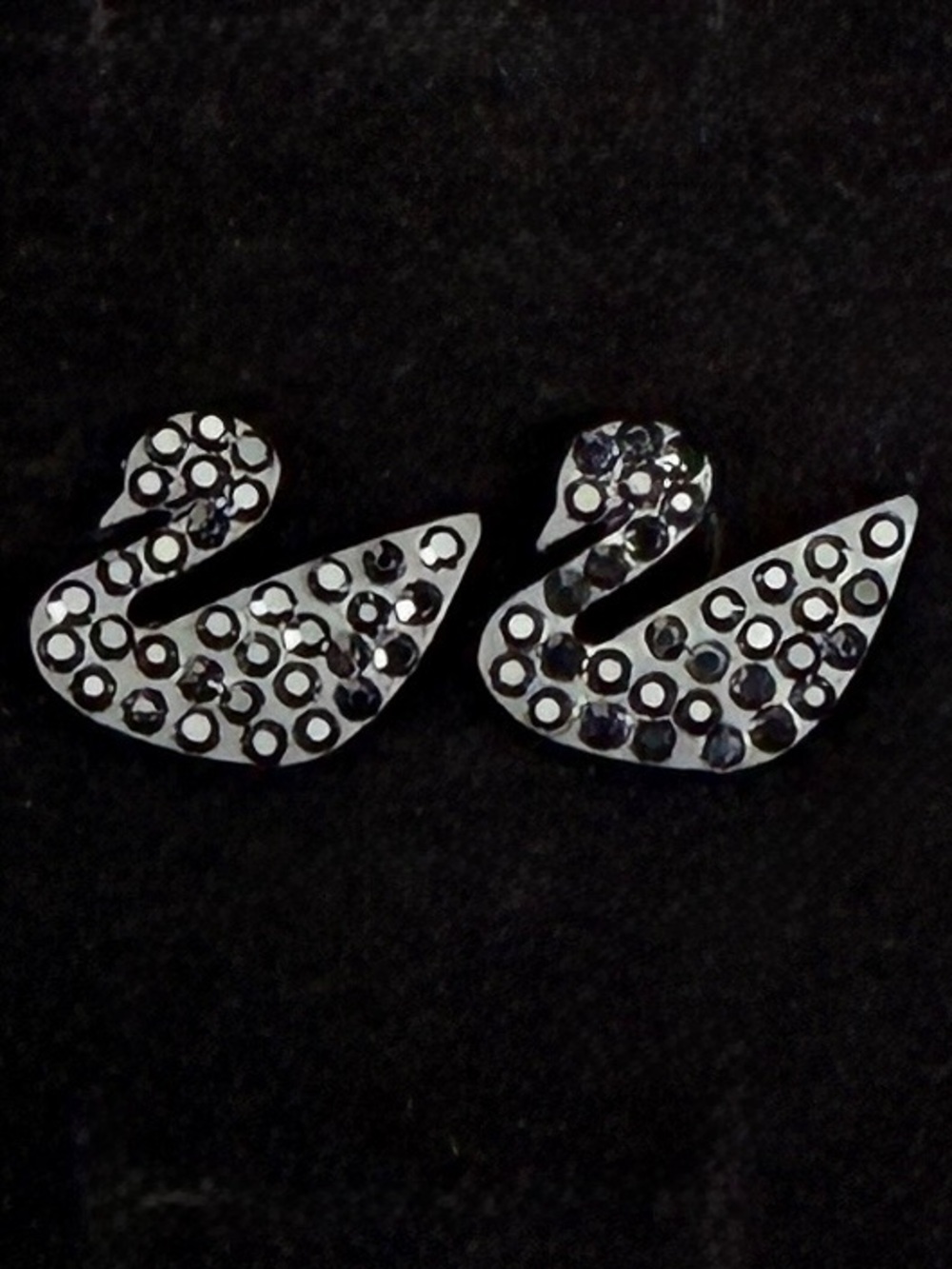 Pretty lightweight, black bling costume swan pierced post earrings